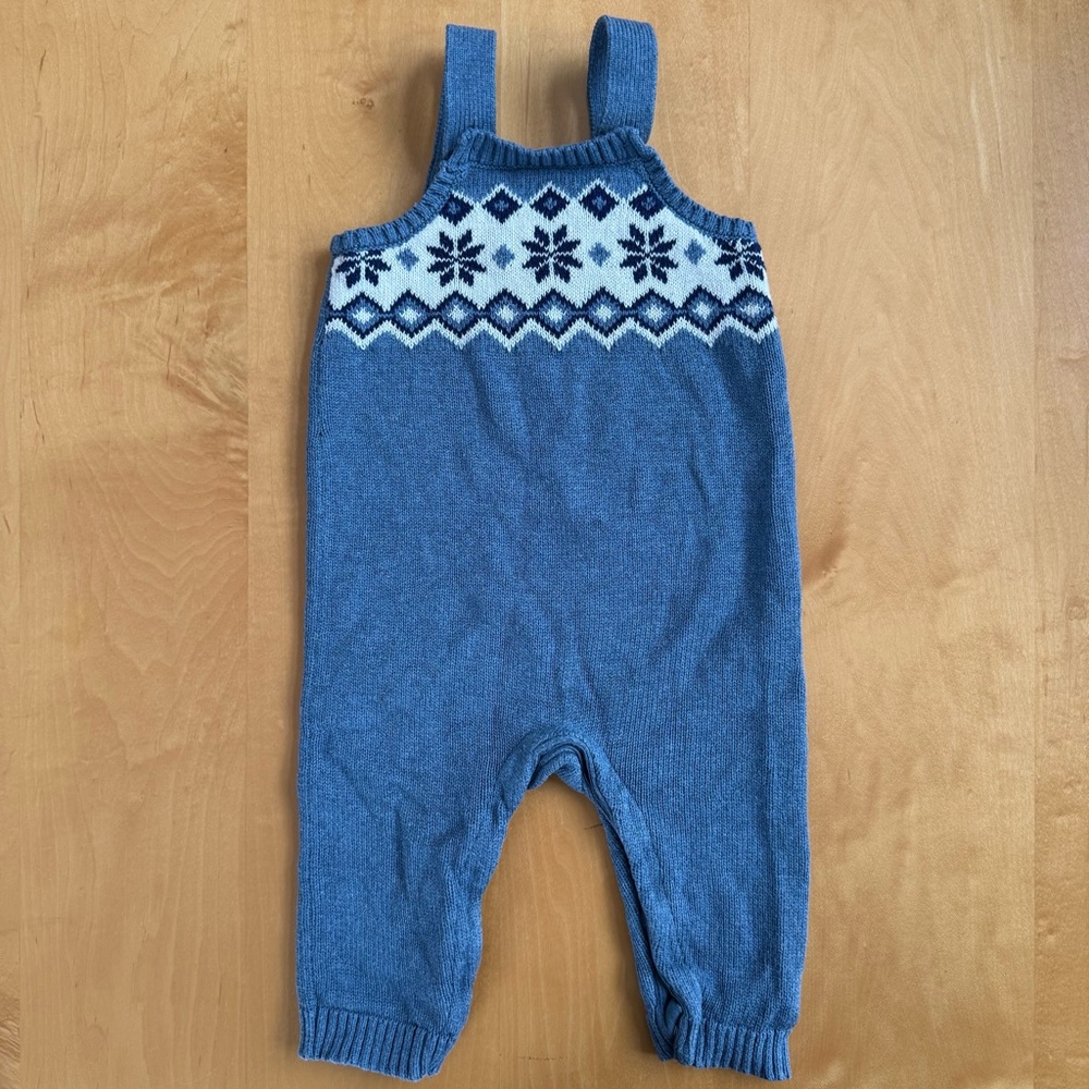 Baby GAP Blue Knit Overalls with Snowflake Pattern